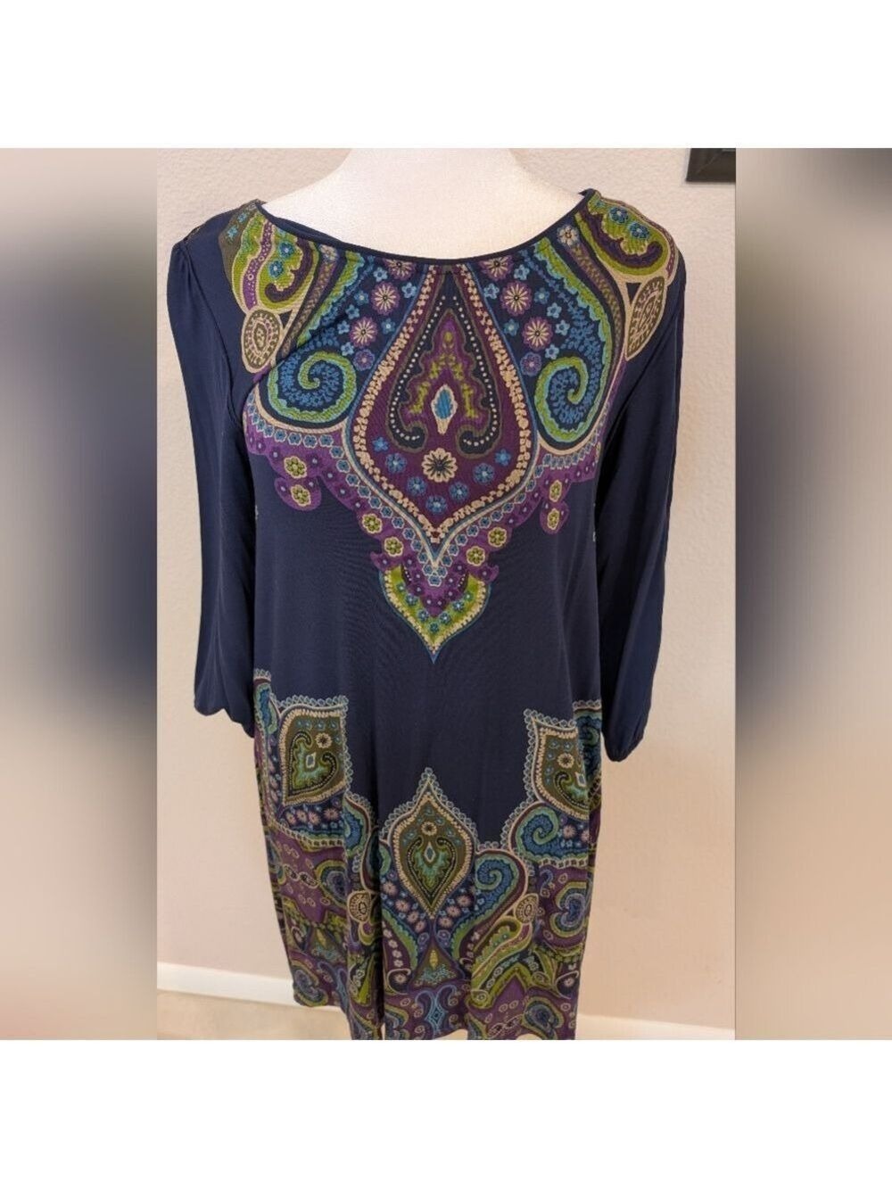 Cha Cha Vente Colorful Mini Dress Or Tunic, Size Medium, 3/4 Sleeves NWOT